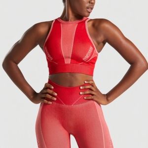 GYMSHARK TURBO SEAMLESS SPORTS BRA, BRICK RED, SIZE XS
